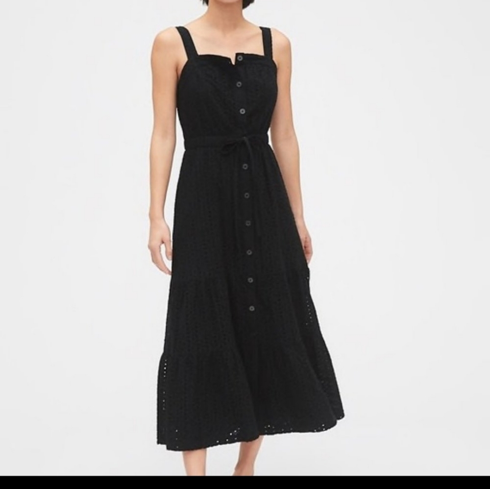 Women' Size 12 GAP Black Eyelet Apron Maxi Dress